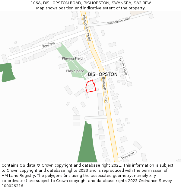 106A, BISHOPSTON ROAD, BISHOPSTON, SWANSEA, SA3 3EW: Location map and indicative extent of plot