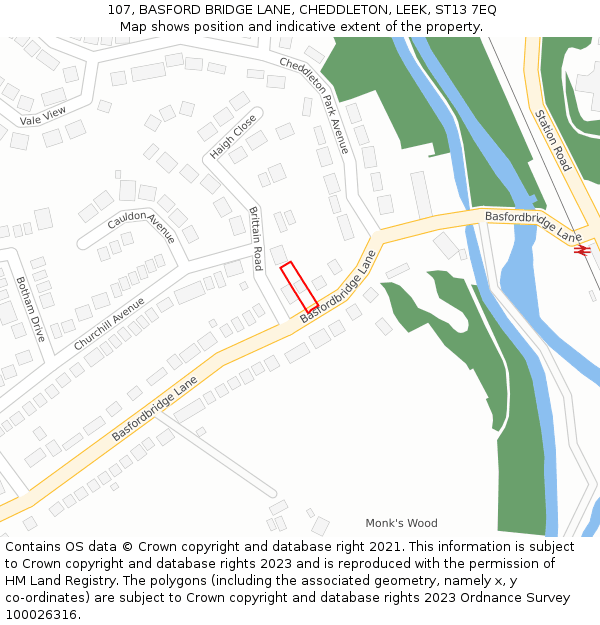 107, BASFORD BRIDGE LANE, CHEDDLETON, LEEK, ST13 7EQ: Location map and indicative extent of plot