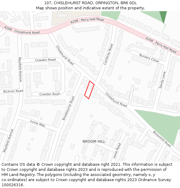 107, CHISLEHURST ROAD, ORPINGTON, BR6 0DL: Location map and indicative extent of plot