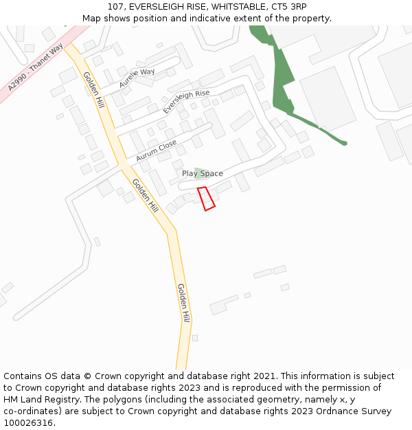 107, EVERSLEIGH RISE, WHITSTABLE, CT5 3RP: Location map and indicative extent of plot