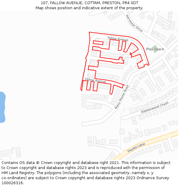 107, FALLOW AVENUE, COTTAM, PRESTON, PR4 0DT: Location map and indicative extent of plot