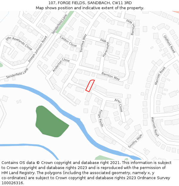 107, FORGE FIELDS, SANDBACH, CW11 3RD: Location map and indicative extent of plot