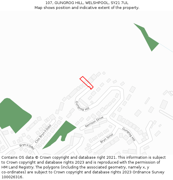 107, GUNGROG HILL, WELSHPOOL, SY21 7UL: Location map and indicative extent of plot