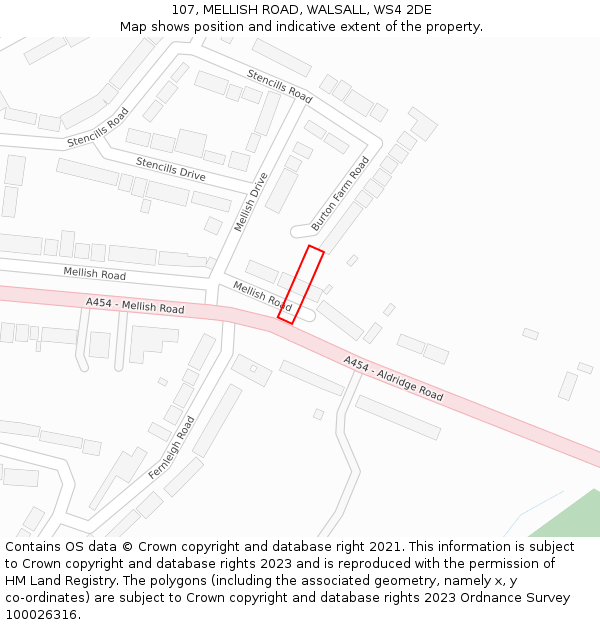 107, MELLISH ROAD, WALSALL, WS4 2DE: Location map and indicative extent of plot
