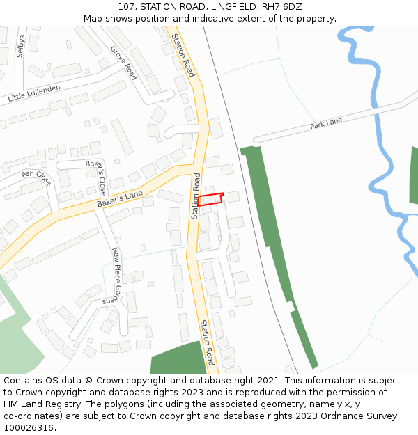 107, STATION ROAD, LINGFIELD, RH7 6DZ: Location map and indicative extent of plot