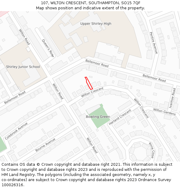 107, WILTON CRESCENT, SOUTHAMPTON, SO15 7QF: Location map and indicative extent of plot