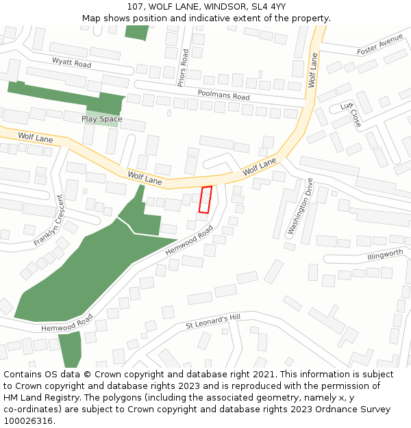 107, WOLF LANE, WINDSOR, SL4 4YY: Location map and indicative extent of plot