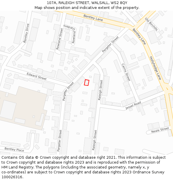 107A, RALEIGH STREET, WALSALL, WS2 8QY: Location map and indicative extent of plot