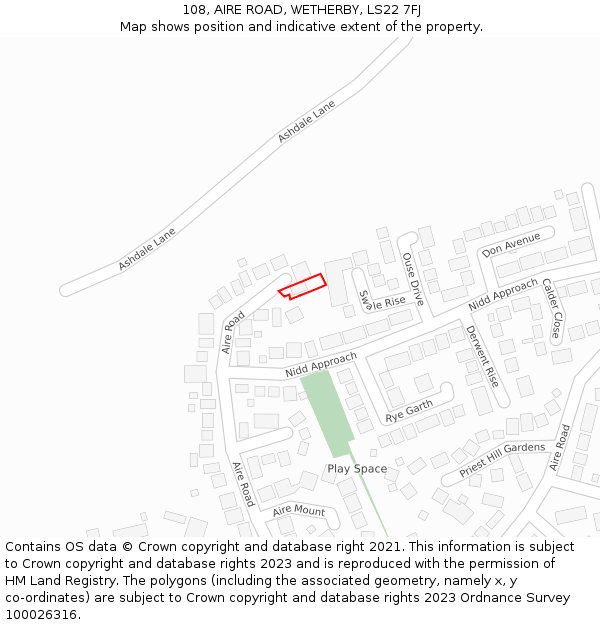 108, AIRE ROAD, WETHERBY, LS22 7FJ: Location map and indicative extent of plot