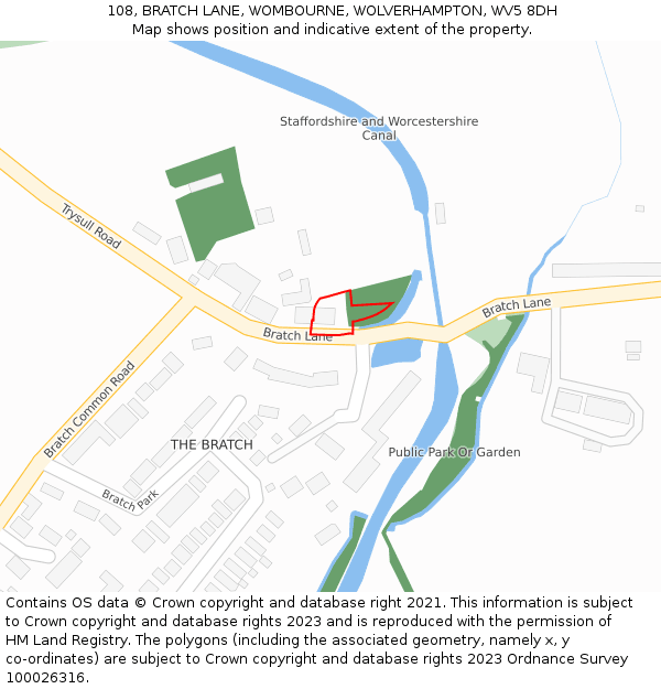 108, BRATCH LANE, WOMBOURNE, WOLVERHAMPTON, WV5 8DH: Location map and indicative extent of plot