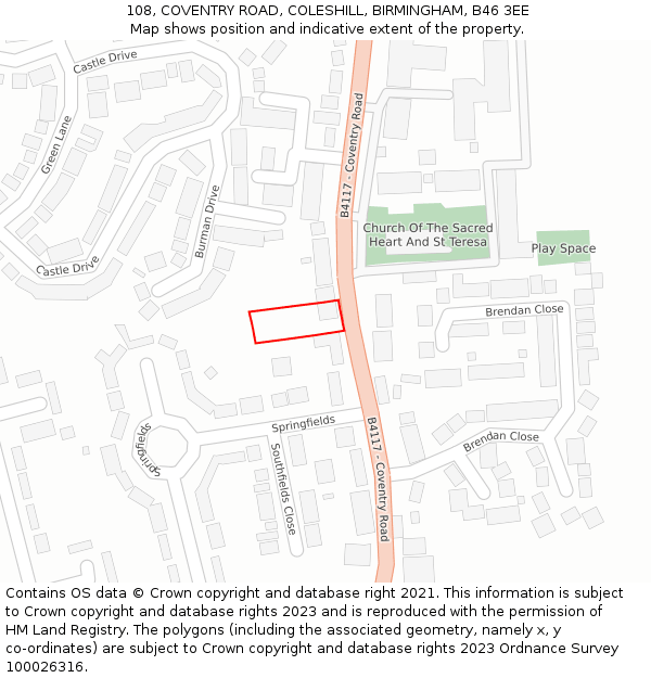 108, COVENTRY ROAD, COLESHILL, BIRMINGHAM, B46 3EE: Location map and indicative extent of plot
