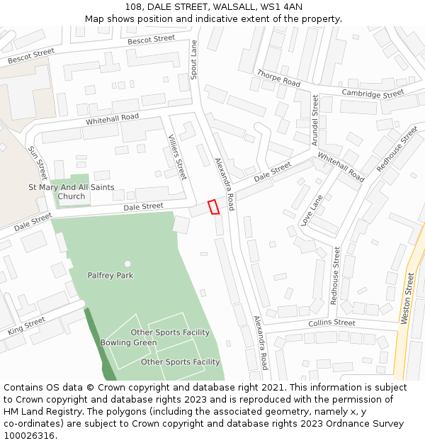 108, DALE STREET, WALSALL, WS1 4AN: Location map and indicative extent of plot