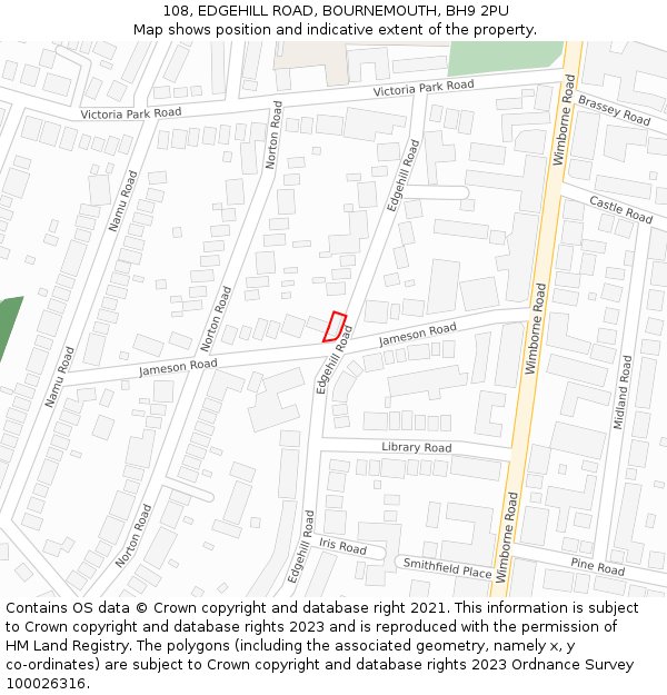 108, EDGEHILL ROAD, BOURNEMOUTH, BH9 2PU: Location map and indicative extent of plot