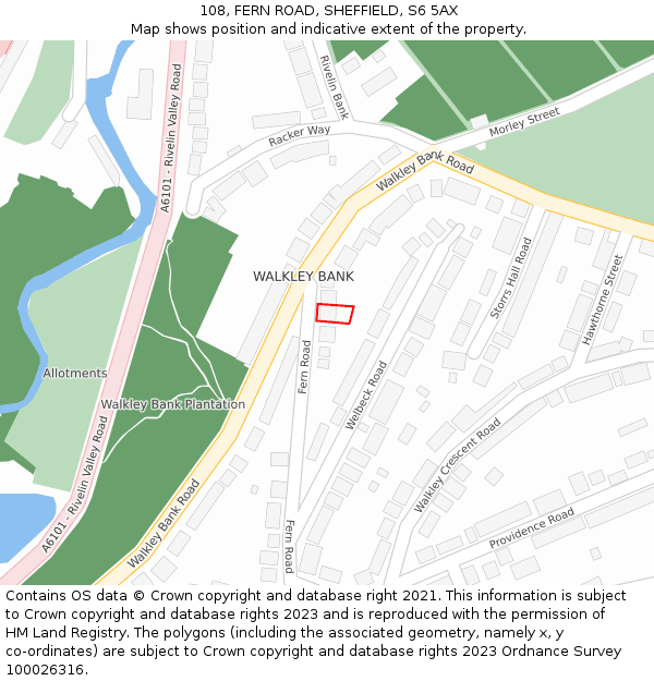 108, FERN ROAD, SHEFFIELD, S6 5AX: Location map and indicative extent of plot