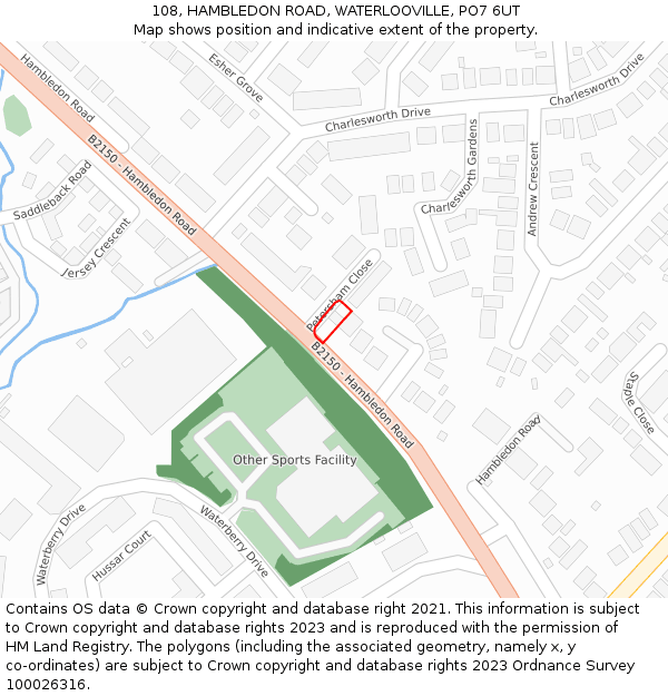 108, HAMBLEDON ROAD, WATERLOOVILLE, PO7 6UT: Location map and indicative extent of plot