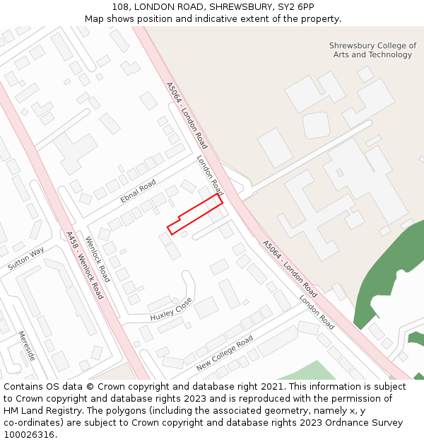 108, LONDON ROAD, SHREWSBURY, SY2 6PP: Location map and indicative extent of plot