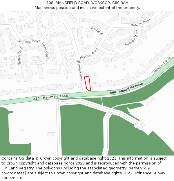 108, MANSFIELD ROAD, WORKSOP, S80 3AA: Location map and indicative extent of plot