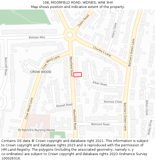 108, MOORFIELD ROAD, WIDNES, WA8 3HX: Location map and indicative extent of plot