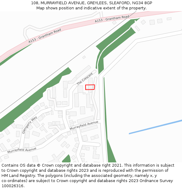 108, MURRAYFIELD AVENUE, GREYLEES, SLEAFORD, NG34 8GP: Location map and indicative extent of plot