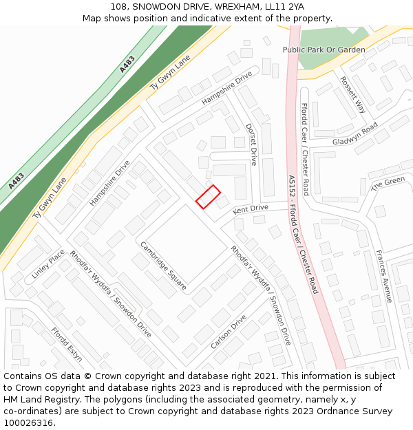 108, SNOWDON DRIVE, WREXHAM, LL11 2YA: Location map and indicative extent of plot