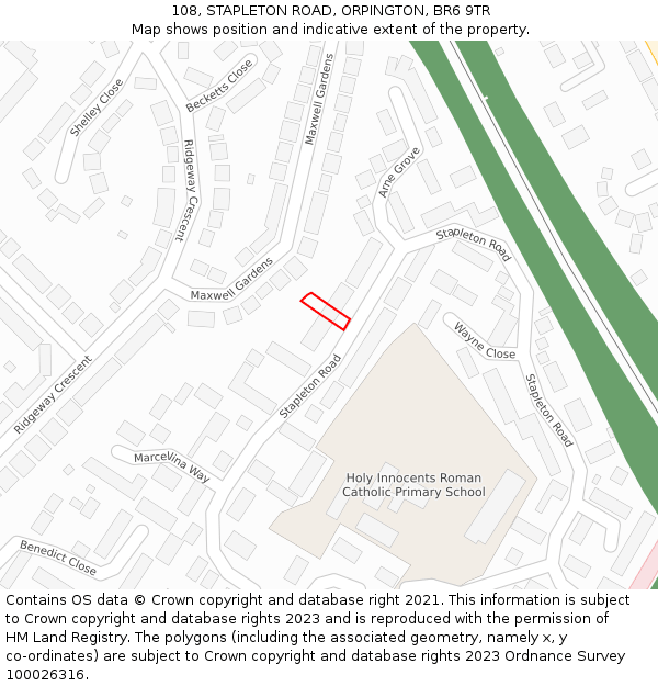 108, STAPLETON ROAD, ORPINGTON, BR6 9TR: Location map and indicative extent of plot