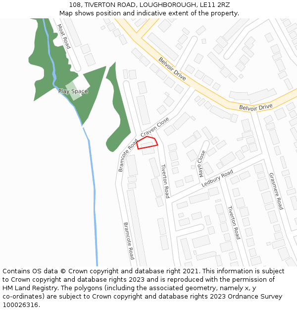 108, TIVERTON ROAD, LOUGHBOROUGH, LE11 2RZ: Location map and indicative extent of plot