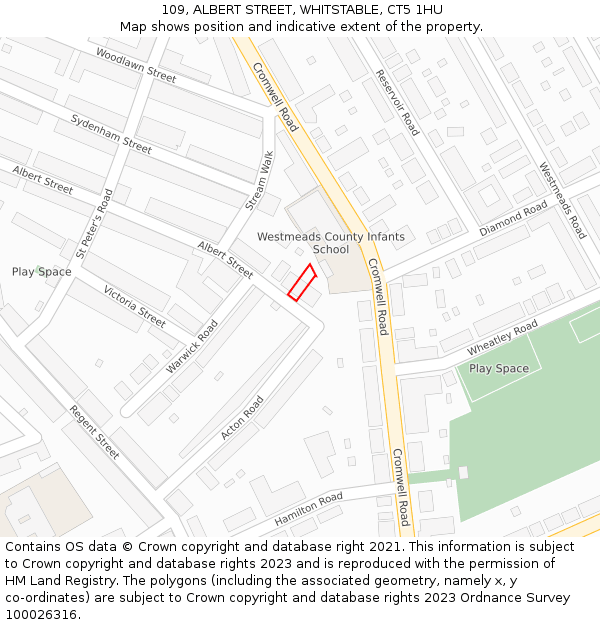 109, ALBERT STREET, WHITSTABLE, CT5 1HU: Location map and indicative extent of plot