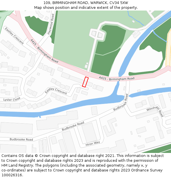 109, BIRMINGHAM ROAD, WARWICK, CV34 5XW: Location map and indicative extent of plot