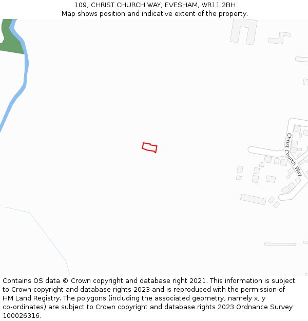 109, CHRIST CHURCH WAY, EVESHAM, WR11 2BH: Location map and indicative extent of plot