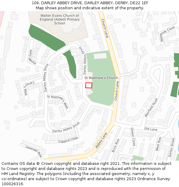 109, DARLEY ABBEY DRIVE, DARLEY ABBEY, DERBY, DE22 1EF: Location map and indicative extent of plot