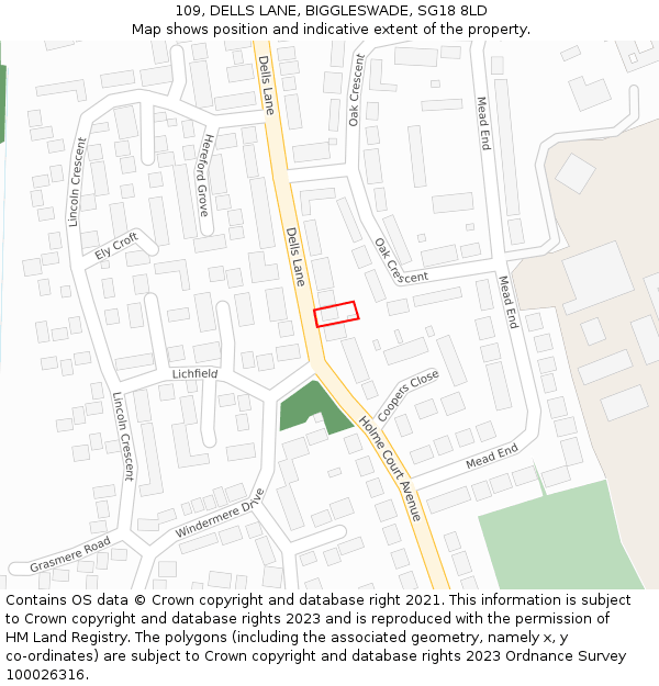 109, DELLS LANE, BIGGLESWADE, SG18 8LD: Location map and indicative extent of plot