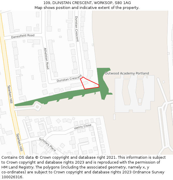 109, DUNSTAN CRESCENT, WORKSOP, S80 1AG: Location map and indicative extent of plot