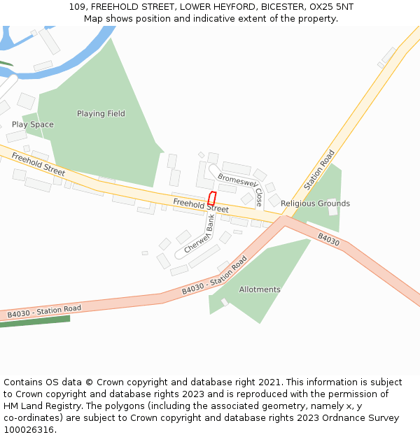 109, FREEHOLD STREET, LOWER HEYFORD, BICESTER, OX25 5NT: Location map and indicative extent of plot