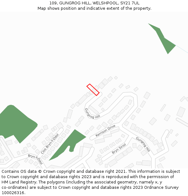 109, GUNGROG HILL, WELSHPOOL, SY21 7UL: Location map and indicative extent of plot