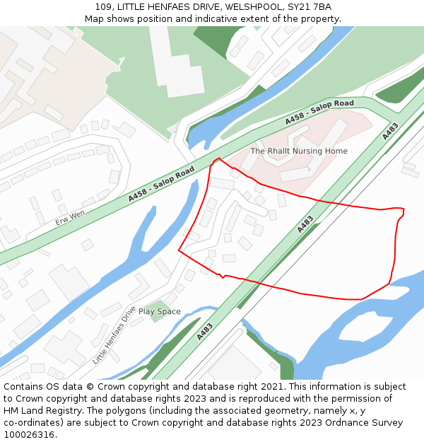 109, LITTLE HENFAES DRIVE, WELSHPOOL, SY21 7BA: Location map and indicative extent of plot