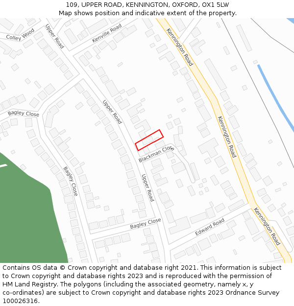 109, UPPER ROAD, KENNINGTON, OXFORD, OX1 5LW: Location map and indicative extent of plot