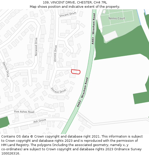 109, VINCENT DRIVE, CHESTER, CH4 7RL: Location map and indicative extent of plot