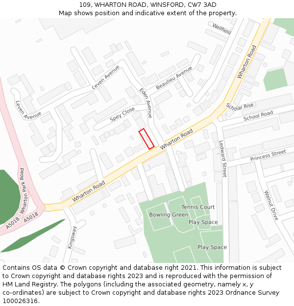 109, WHARTON ROAD, WINSFORD, CW7 3AD: Location map and indicative extent of plot