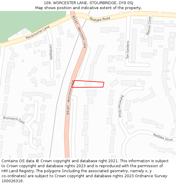109, WORCESTER LANE, STOURBRIDGE, DY9 0SJ: Location map and indicative extent of plot