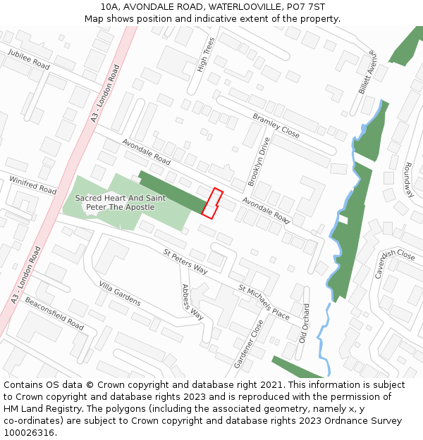 10A, AVONDALE ROAD, WATERLOOVILLE, PO7 7ST: Location map and indicative extent of plot