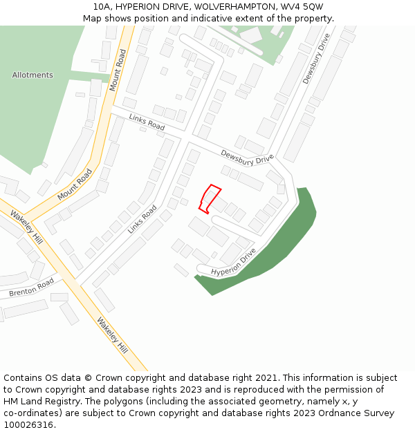 10A, HYPERION DRIVE, WOLVERHAMPTON, WV4 5QW: Location map and indicative extent of plot