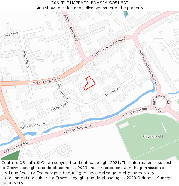 10A, THE HARRAGE, ROMSEY, SO51 8AE: Location map and indicative extent of plot