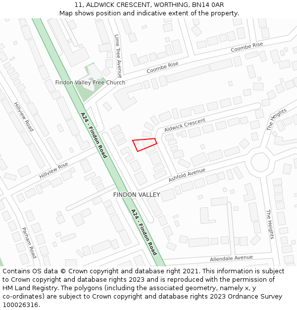 11, ALDWICK CRESCENT, WORTHING, BN14 0AR: Location map and indicative extent of plot