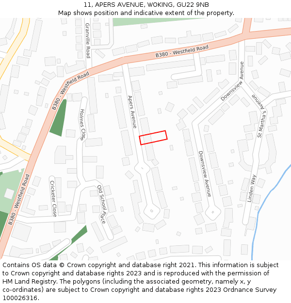 11, APERS AVENUE, WOKING, GU22 9NB: Location map and indicative extent of plot