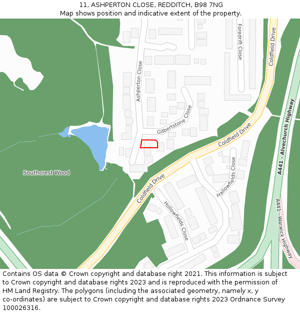 11, ASHPERTON CLOSE, REDDITCH, B98 7NG: Location map and indicative extent of plot