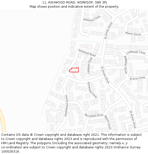 11, ASHWOOD ROAD, WORKSOP, S80 3PJ: Location map and indicative extent of plot