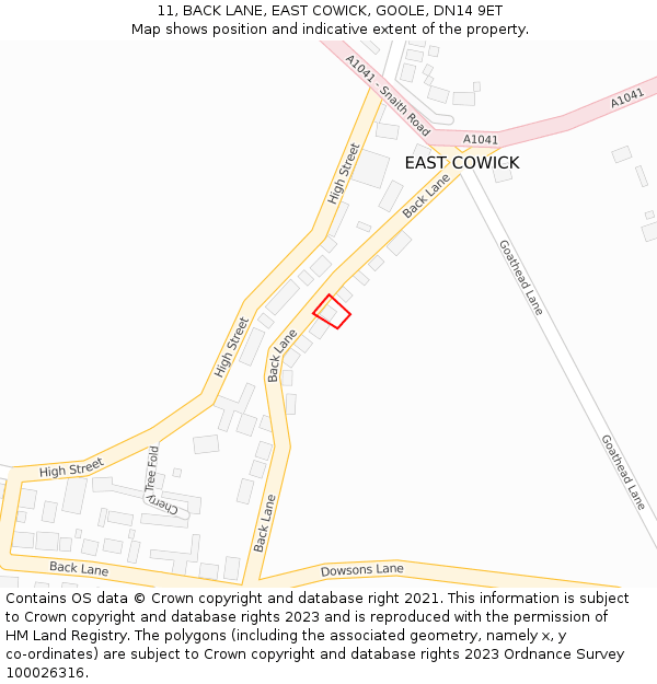 11, BACK LANE, EAST COWICK, GOOLE, DN14 9ET: Location map and indicative extent of plot