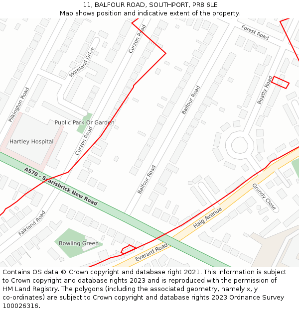 11, BALFOUR ROAD, SOUTHPORT, PR8 6LE: Location map and indicative extent of plot