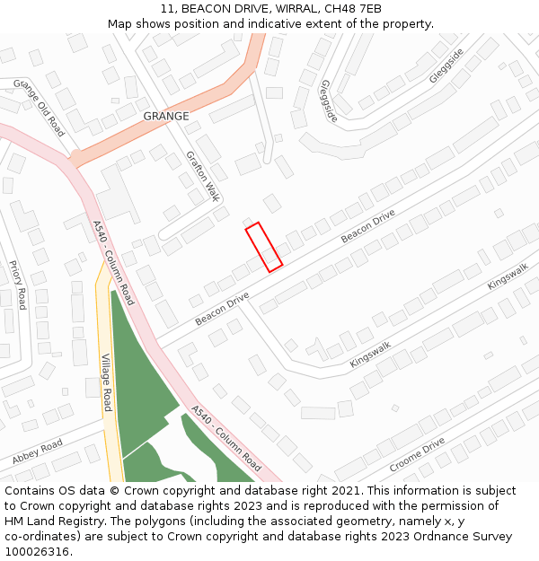 11, BEACON DRIVE, WIRRAL, CH48 7EB: Location map and indicative extent of plot