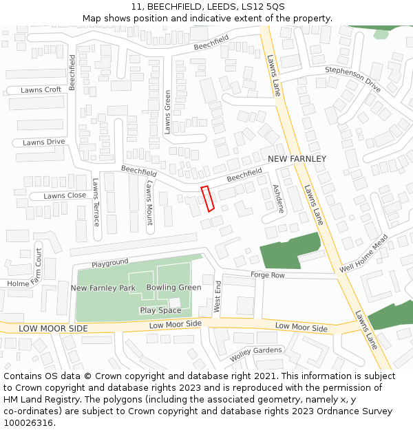 11, BEECHFIELD, LEEDS, LS12 5QS: Location map and indicative extent of plot